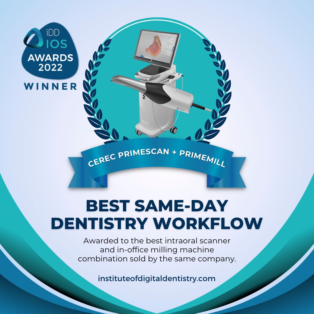 03 Best Same-Day Dentistry Workflow-CEREC Primescan and Primemill-Social-IOS Intraoral Scanner Awards 2022 by the Institute of Digital Dentistry